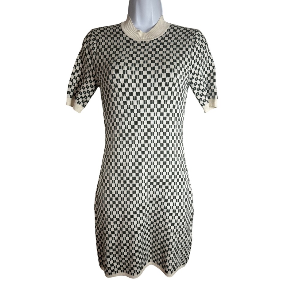 Abercrombie & Fitch Green White Checkerboard Mock Neck Bodycon Sweater Dress SP